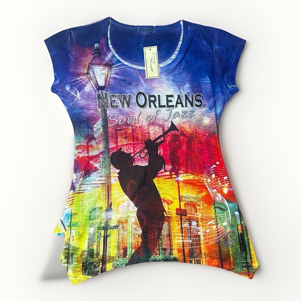 NWT‎ Sweet Gisele New Orleans Jazz T-Shirt, NOLA, Women's Size XL
